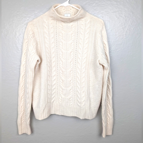 Joie Cashmere Roll Neck Cable Knit Sleeve Sweater M - Picture 1 of 4